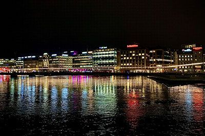 Illuminated signs Geneva by night